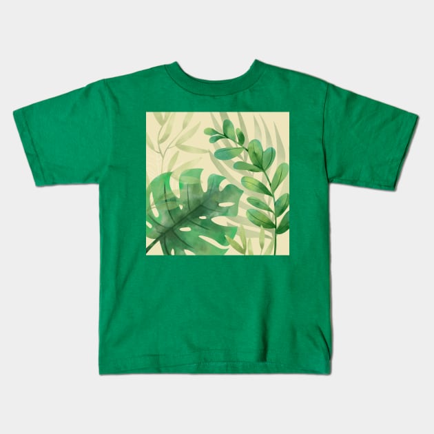 Green Oasis_Yellow Background Kids T-Shirt by leBoosh-Designs